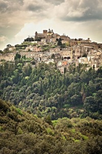 Hilly town of Amelia with Amelia cathedral on its top, Umbria, Italy