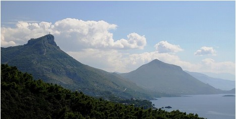The Statue of Christ can be seen at the top of Mount San Biagio, Maratea, Basilicata, Italy