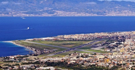 View of Reggio Calabria Airport with Sicily in the background, Italy