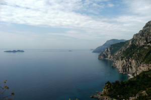 Amalfi coast and small Li Galli islands on the left, Campania, Italy