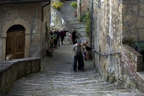Steep streets of Sorano, Tuscany, Italy
