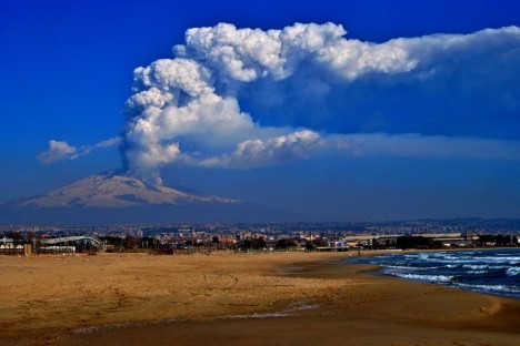 Etna volcano from Calabria, Sicily, Italy