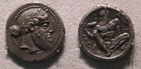 Tetradrachm minted in Naxos (Sicily) from the 5th century BC
