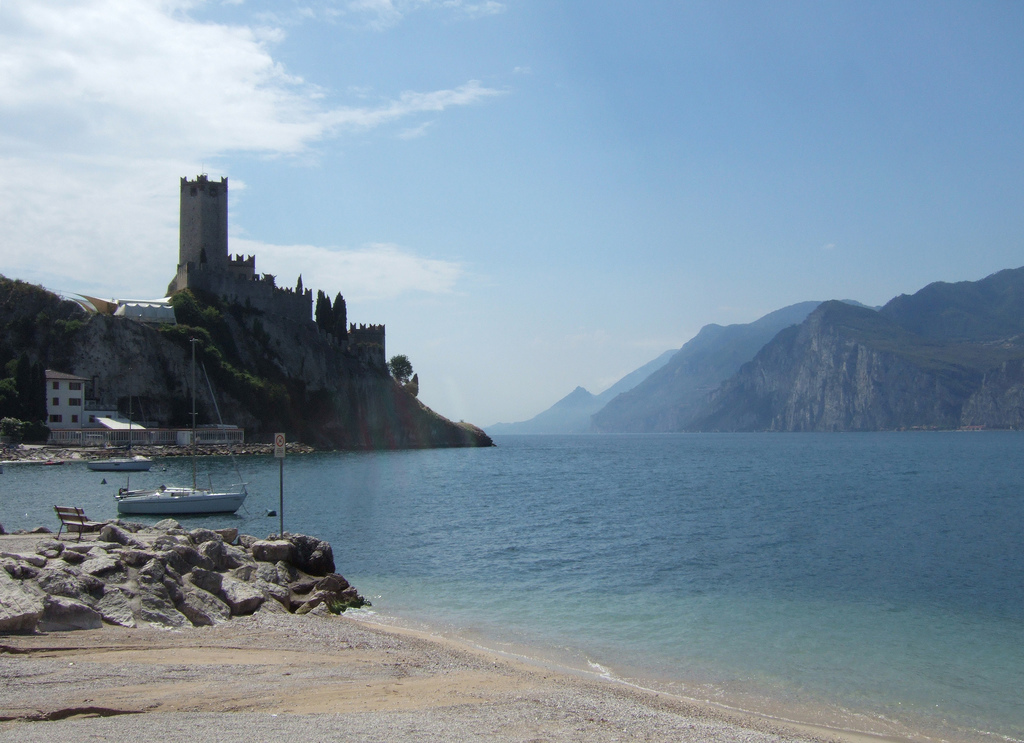 Lake Garda with castle of Malcesine, Italy