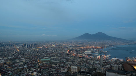 Skyline of Naples with mount Vesuvius, Campania, Italy