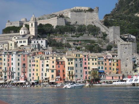Portovenere as seen from Palmaria island, Liguria, Italy