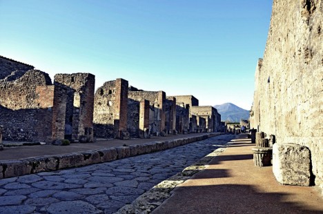 Pompeii Ruins Street with Mount Vesuvius, Campania, Italy