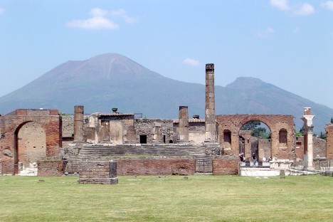 Pompeii with Vesuvius at the background, Campania, Italy