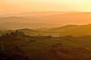 Tuscan hills as seen from San Gimignano, Italy