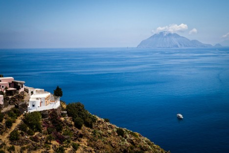 View of Filicudi from Alicudi island, Aeolian islands, Sicily, Italy