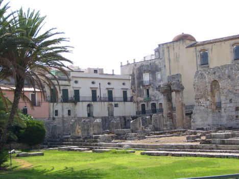 Ruins of the Temple of Apollo in Syracuse, Sicily, Italy