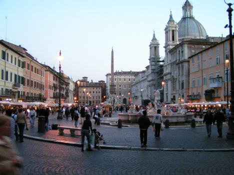 Piazza Navona and Agonalis obelisk in the middle, Rome, Italy