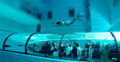 Underwater tunnel in Y-40 The Deep Joy, Deepest pool in the world, Montegrotto Terme, Padova, Italy