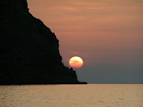 Great sunset taken from the Tongue of sand in Oliveri, Sicily, Italy