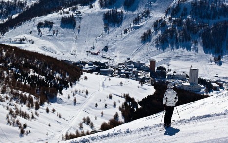 Skiing in Sestriere, Piedmont, Italy