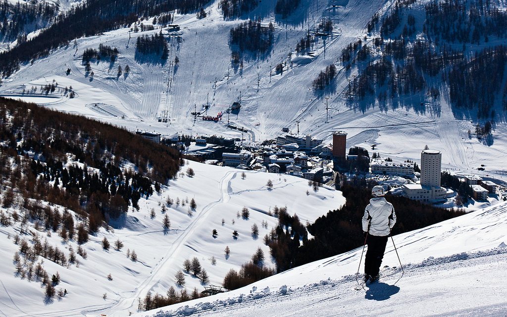 Skiing in Sestriere, Piedmont, Italy