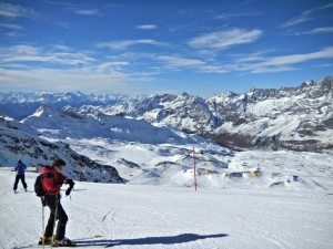 Skiing in Breuil-Cervinia, Valle d'Aosta, Italy