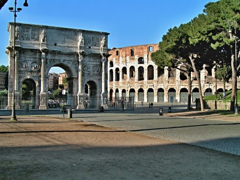 Arch of Constantine with Coliseum, Rome, Lazio, Italy