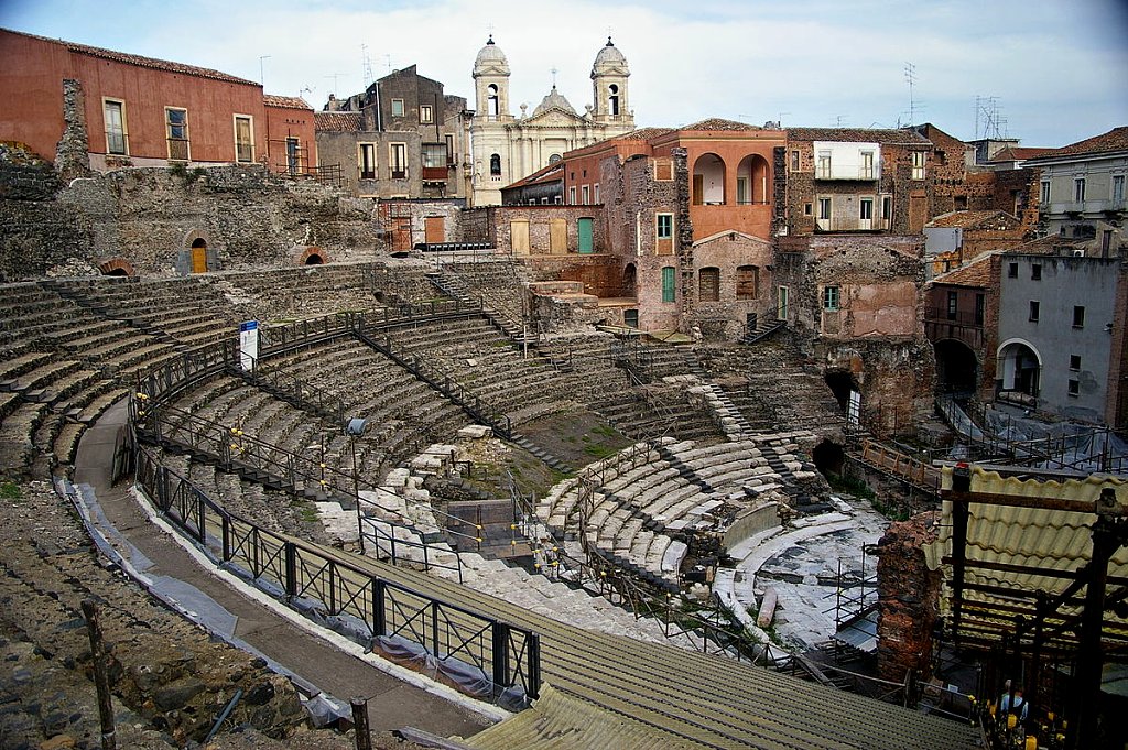 Ruins of Greek-Roman theater, Catania, Sicily, Italy